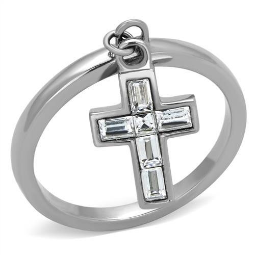 TK1438 - High polished (no plating) Stainless Steel Ring with AAA Grade CZ  in Clear-0