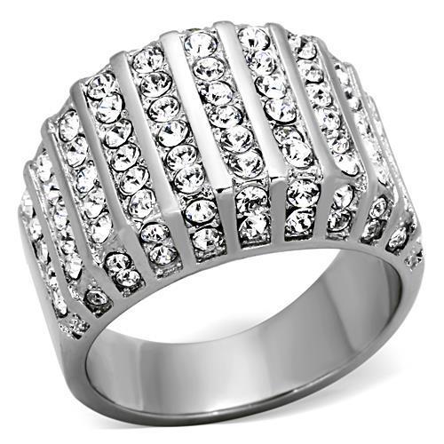 TK1447 - High polished (no plating) Stainless Steel Ring with Top Grade Crystal  in Clear-0