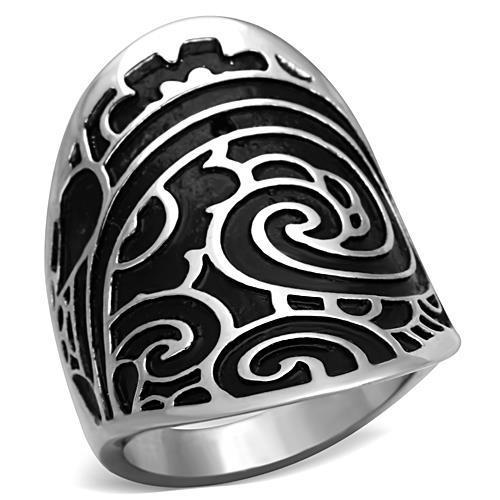 TK1448 - High polished (no plating) Stainless Steel Ring with Epoxy  in Jet-0