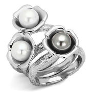 TK1449 - High polished (no plating) Stainless Steel Ring with Synthetic Pearl in Multi Color-0