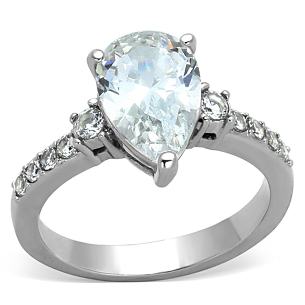 TK1493 - High polished (no plating) Stainless Steel Ring with AAA Grade CZ  in Clear-0