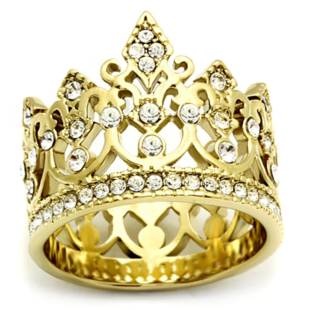 TK1507 - IP Gold(Ion Plating) Stainless Steel Ring with Top Grade Crystal  in Clear-0