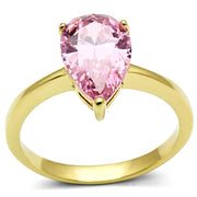 TK1508 - IP Gold(Ion Plating) Stainless Steel Ring with AAA Grade CZ  in Rose-0