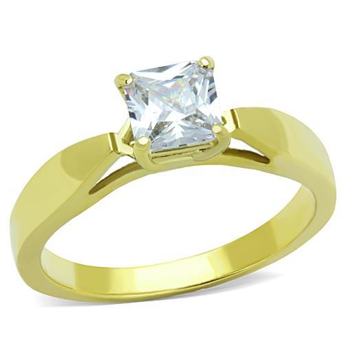 TK1511 - IP Gold(Ion Plating) Stainless Steel Ring with AAA Grade CZ  in Clear-0