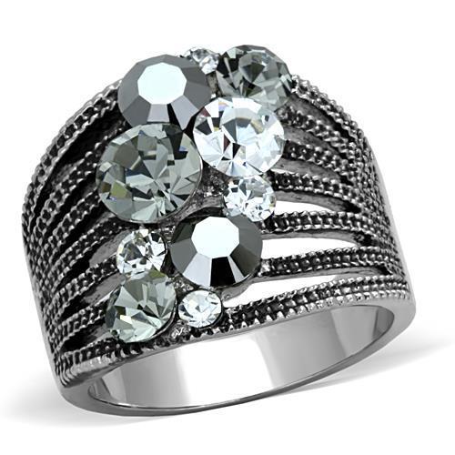 TK1521 - High polished (no plating) Stainless Steel Ring with Top Grade Crystal  in Black Diamond-0