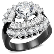 TK1523 - Two-Tone IP Black Stainless Steel Ring with AAA Grade CZ  in Clear-0