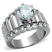 TK1524 - High polished (no plating) Stainless Steel Ring with AAA Grade CZ  in Clear-0