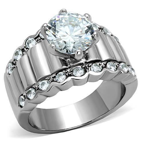 TK1524 - High polished (no plating) Stainless Steel Ring with AAA Grade CZ  in Clear-0