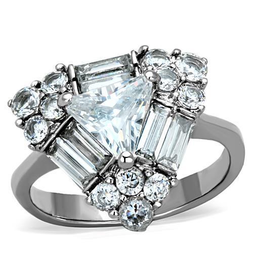 TK1527 - High polished (no plating) Stainless Steel Ring with AAA Grade CZ  in Clear-0