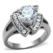 TK1528 - High polished (no plating) Stainless Steel Ring with AAA Grade CZ  in Clear-0