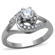 TK1529 - High polished (no plating) Stainless Steel Ring with AAA Grade CZ  in Clear-0