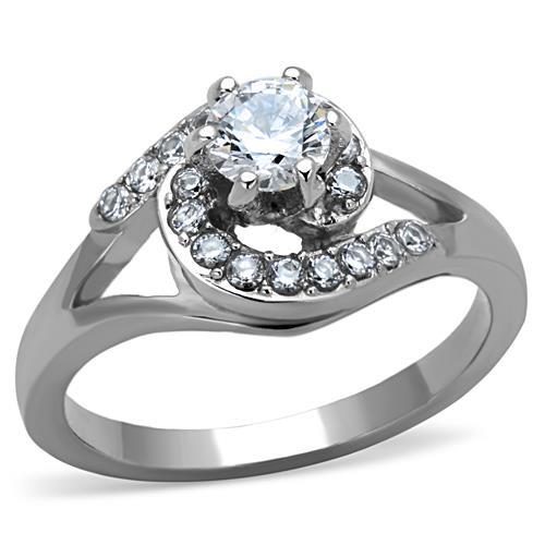 TK1529 - High polished (no plating) Stainless Steel Ring with AAA Grade CZ  in Clear-0