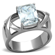 TK1530 - High polished (no plating) Stainless Steel Ring with AAA Grade CZ  in Clear-0