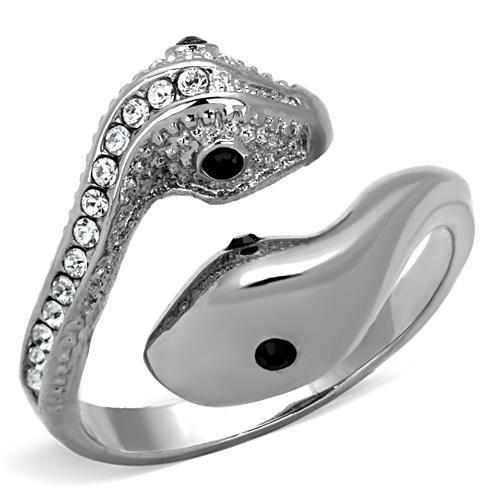 TK1532 - High polished (no plating) Stainless Steel Ring with Top Grade Crystal  in Jet-0