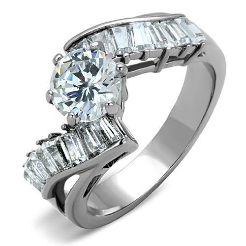TK1533 - High polished (no plating) Stainless Steel Ring with AAA Grade CZ  in Clear-0