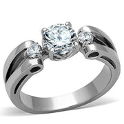 TK1537 - High polished (no plating) Stainless Steel Ring with AAA Grade CZ  in Clear-0