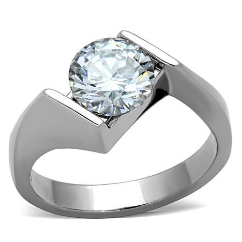 TK1538 - High polished (no plating) Stainless Steel Ring with AAA Grade CZ  in Clear-0