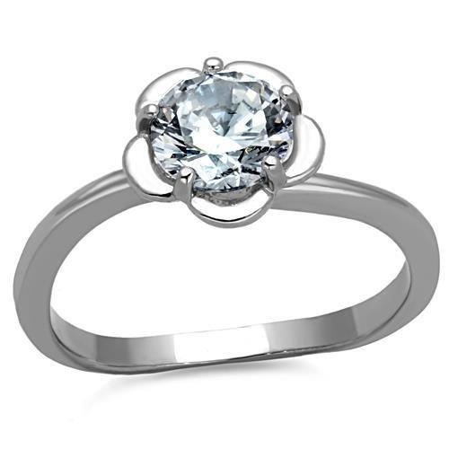 TK1540 - High polished (no plating) Stainless Steel Ring with AAA Grade CZ  in Clear-0