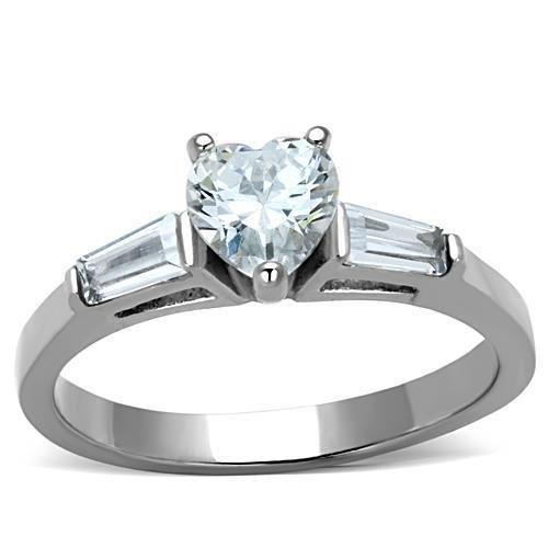 TK1541 - High polished (no plating) Stainless Steel Ring with AAA Grade CZ  in Clear-0