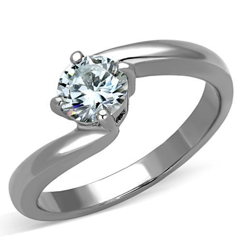 TK1543 - High polished (no plating) Stainless Steel Ring with AAA Grade CZ  in Clear-0