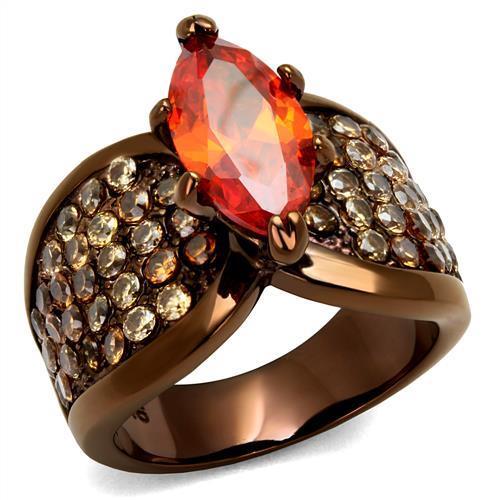 TK1548LC - IP Coffee light Stainless Steel Ring with AAA Grade CZ  in Orange-0