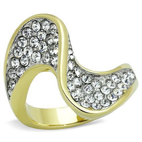 TK1549 - Two-Tone IP Gold (Ion Plating) Stainless Steel Ring with Top Grade Crystal  in Clear-0