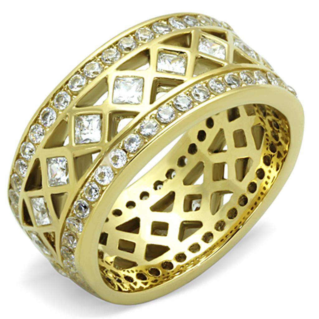 TK1558 - IP Gold(Ion Plating) Stainless Steel Ring with AAA Grade CZ  in Clear-0