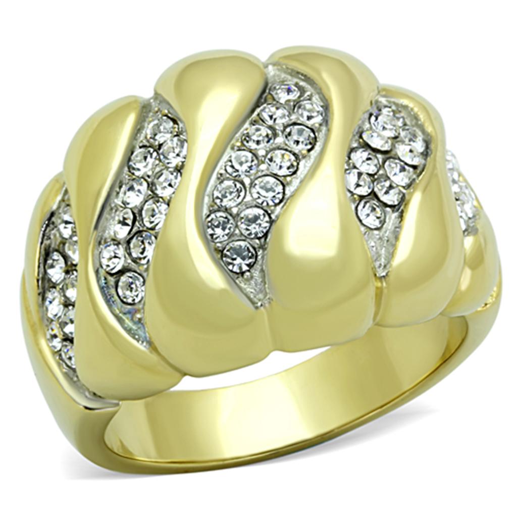 TK1559 - Two-Tone IP Gold (Ion Plating) Stainless Steel Ring with Top Grade Crystal  in Clear-0