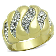 TK1559 - Two-Tone IP Gold (Ion Plating) Stainless Steel Ring with Top Grade Crystal  in Clear-0