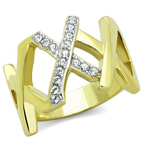 TK1560 - Two-Tone IP Gold (Ion Plating) Stainless Steel Ring with Top Grade Crystal  in Clear-0
