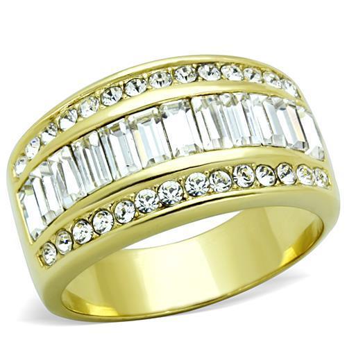 TK1561 - IP Gold(Ion Plating) Stainless Steel Ring with Top Grade Crystal  in Clear-0