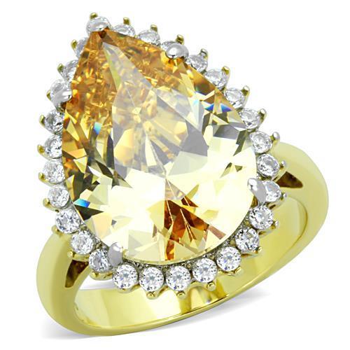 TK1564 - Two-Tone IP Gold (Ion Plating) Stainless Steel Ring with AAA Grade CZ  in Champagne-0