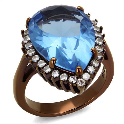 TK1564LC - IP Coffee light Stainless Steel Ring with Top Grade Crystal  in Light Sapphire-0