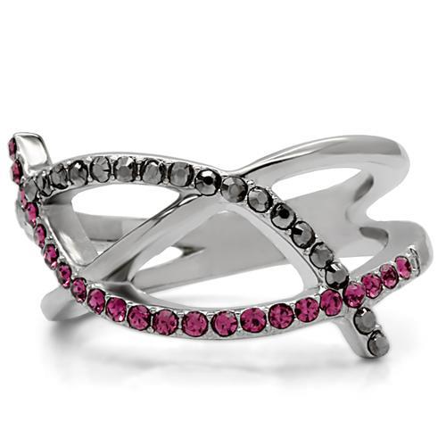 TK156 - High polished (no plating) Stainless Steel Ring with Top Grade Crystal  in Multi Color-2