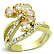 TK1574 - IP Gold(Ion Plating) Stainless Steel Ring with AAA Grade CZ  in Champagne-0