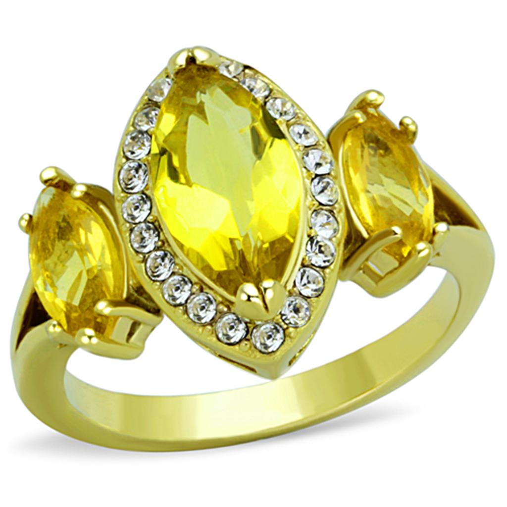 TK1578 - IP Gold(Ion Plating) Stainless Steel Ring with Synthetic Synthetic Glass in Topaz-0