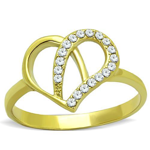 TK1586 - IP Gold(Ion Plating) Stainless Steel Ring with AAA Grade CZ  in Clear-0