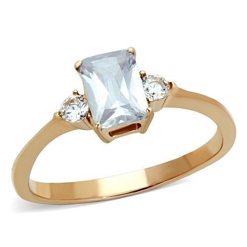 TK1589 - IP Rose Gold(Ion Plating) Stainless Steel Ring with AAA Grade CZ  in Clear-0