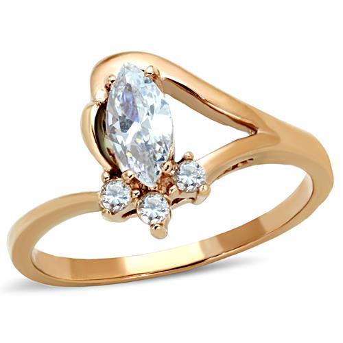 TK1590 - IP Rose Gold(Ion Plating) Stainless Steel Ring with AAA Grade CZ  in Clear-0
