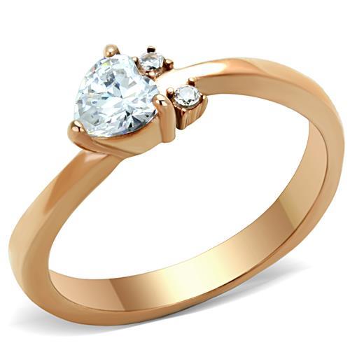 TK1591 - IP Rose Gold(Ion Plating) Stainless Steel Ring with AAA Grade CZ  in Clear-0