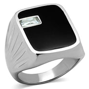 TK1598 - High polished (no plating) Stainless Steel Ring with AAA Grade CZ  in Clear-0