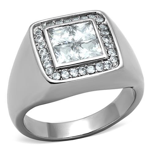 TK1608 - High polished (no plating) Stainless Steel Ring with AAA Grade CZ  in Clear-0