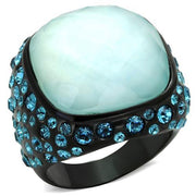 TK1617 - IP Black(Ion Plating) Stainless Steel Ring with Synthetic Synthetic Glass in Sea Blue-0