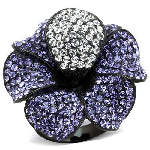 TK1618 - IP Black(Ion Plating) Stainless Steel Ring with Top Grade Crystal  in Tanzanite-0
