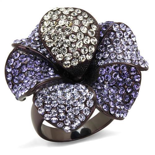 TK1618DC - IP Dark Brown (IP coffee) Stainless Steel Ring with Top Grade Crystal  in Multi Color-0