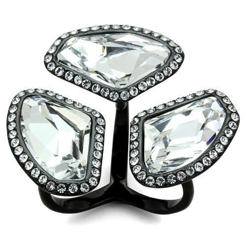 TK1619 - IP Black(Ion Plating) Stainless Steel Ring with Top Grade Crystal  in Clear-0