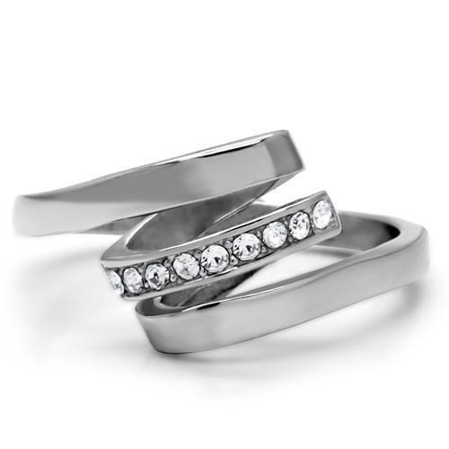 TK161 - High polished (no plating) Stainless Steel Ring with Top Grade Crystal  in Clear-2