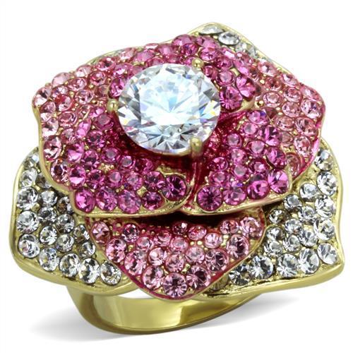 TK1624 - IP Gold(Ion Plating) Stainless Steel Ring with AAA Grade CZ  in Clear-0