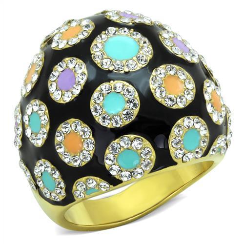 TK1625 - IP Gold(Ion Plating) Stainless Steel Ring with Top Grade Crystal  in Clear-0