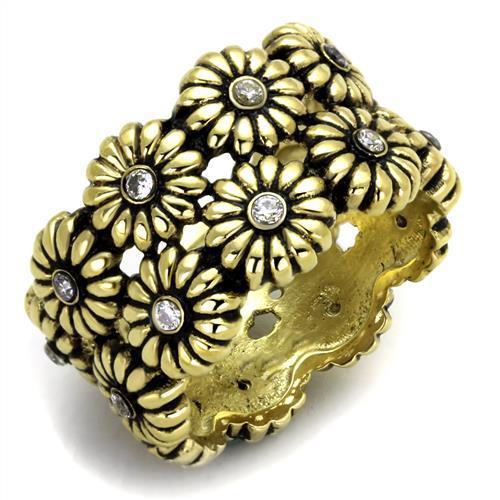 TK1626 - IP Gold(Ion Plating) Stainless Steel Ring with AAA Grade CZ  in Clear-0